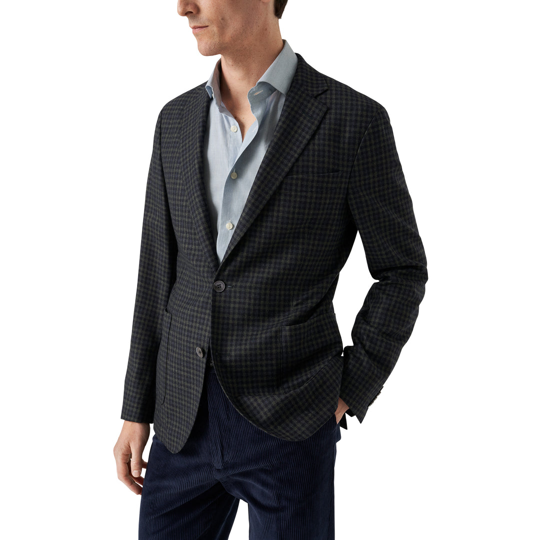 Light Blue Herringbone Light Weight Flannel Slim Fit Shirt - ETON