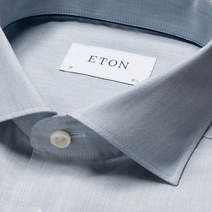 Light Blue Herringbone Light Weight Flannel Slim Fit Shirt - ETON