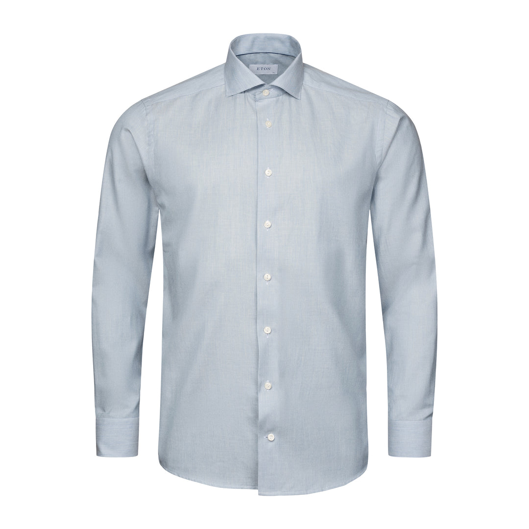 Light Blue Herringbone Light Weight Flannel Slim Fit Shirt - ETON