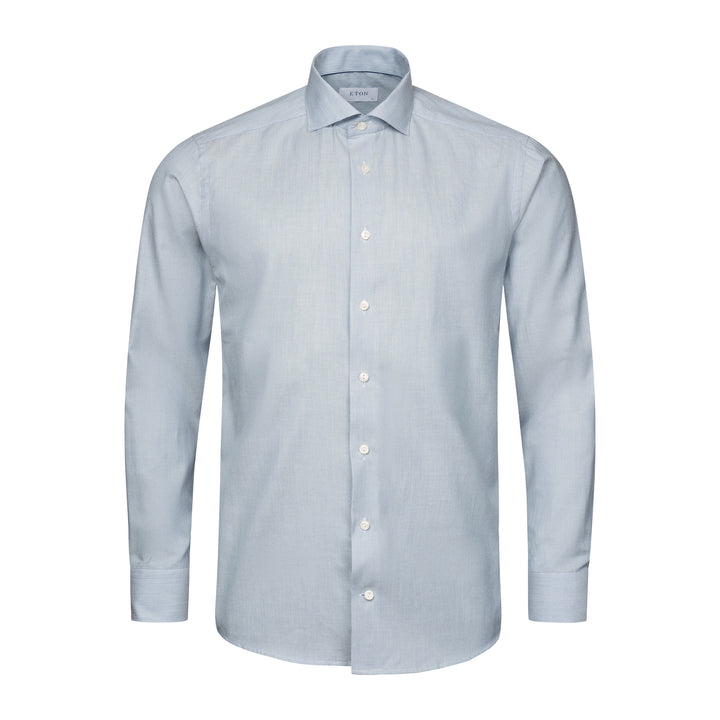 Light Blue Herringbone Light Weight Flannel Slim Fit Shirt - ETON