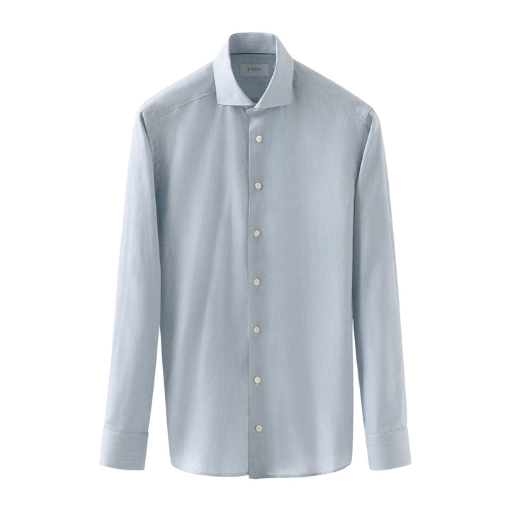 Light Blue Herringbone Light Weight Flannel Slim Fit Shirt - ETON