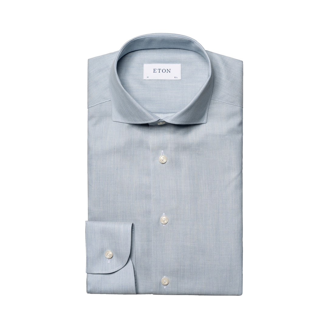 Light Blue Herringbone Light Weight Flannel Slim Fit Shirt - ETON