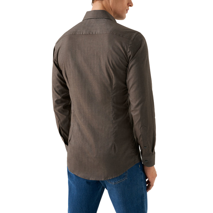 Dark Brown Herringbone Light Weight Flannel Slim Fit Shirt - ETON