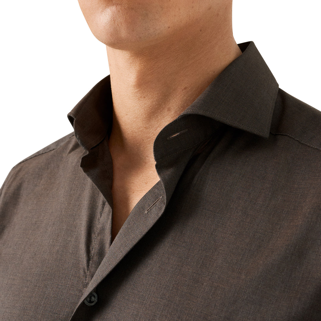 Dark Brown Herringbone Light Weight Flannel Slim Fit Shirt - ETON