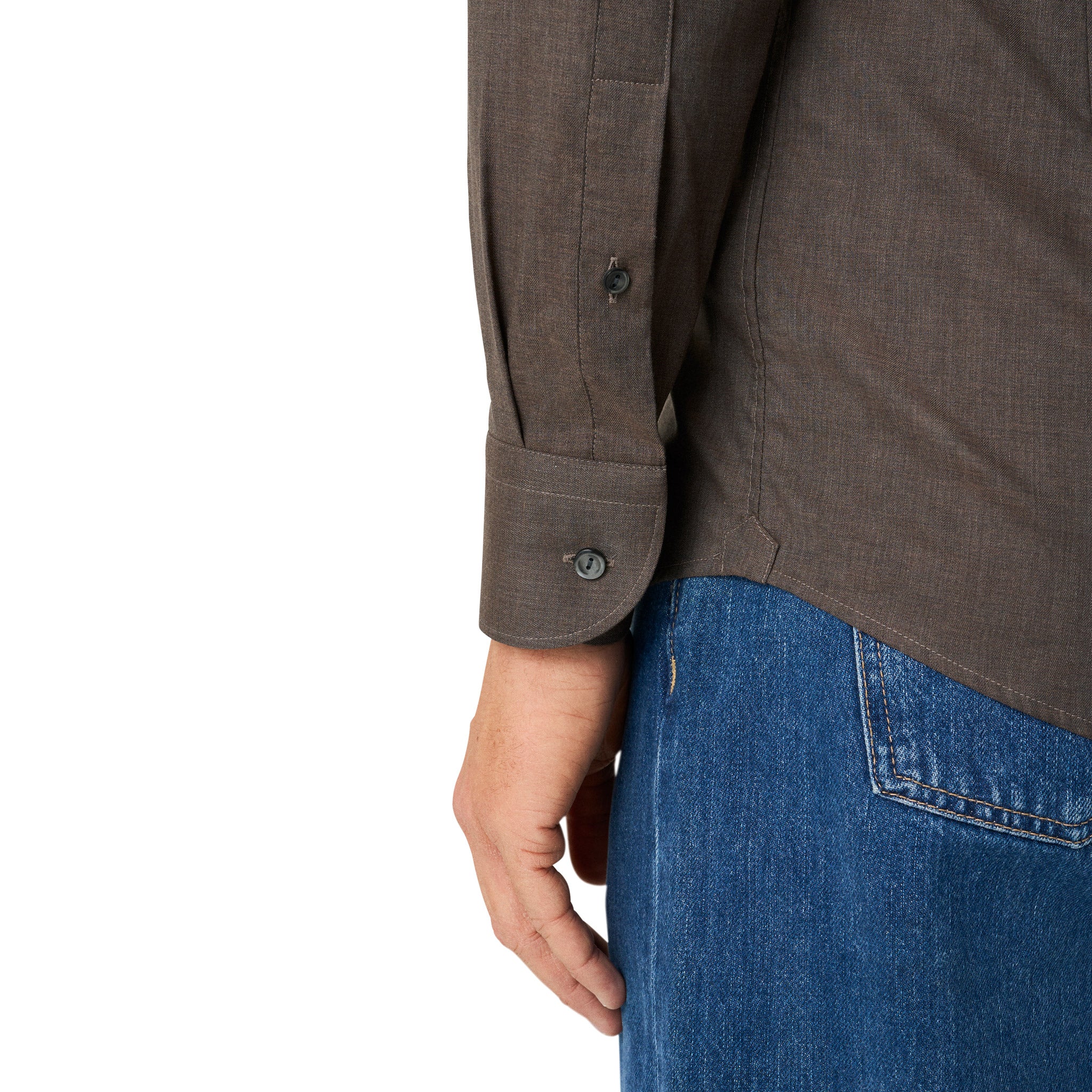 Dark Brown Herringbone Light Weight Flannel Slim Fit Shirt - ETON