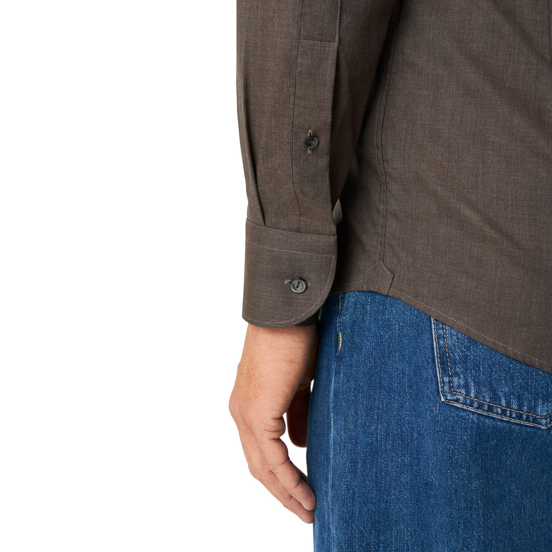 Dark Brown Herringbone Light Weight Flannel Slim Fit Shirt - ETON