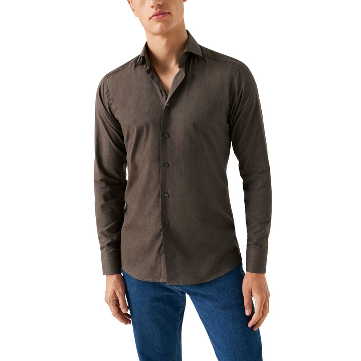 Dark Brown Herringbone Light Weight Flannel Slim Fit Shirt - ETON