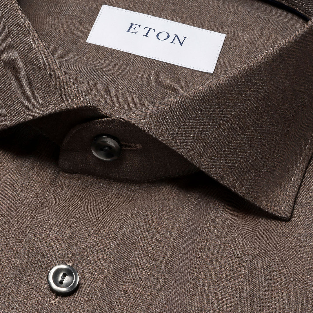 Dark Brown Herringbone Light Weight Flannel Slim Fit Shirt - ETON