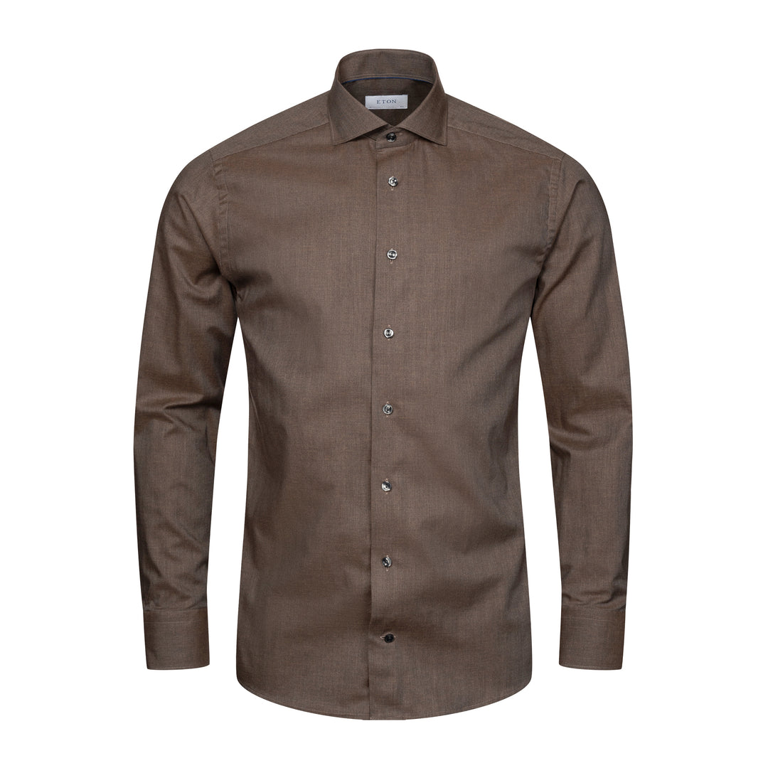 Dark Brown Herringbone Light Weight Flannel Slim Fit Shirt - ETON