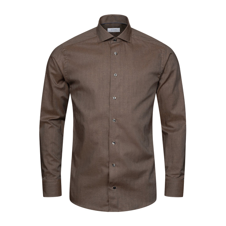 Dark Brown Herringbone Light Weight Flannel Slim Fit Shirt - ETON