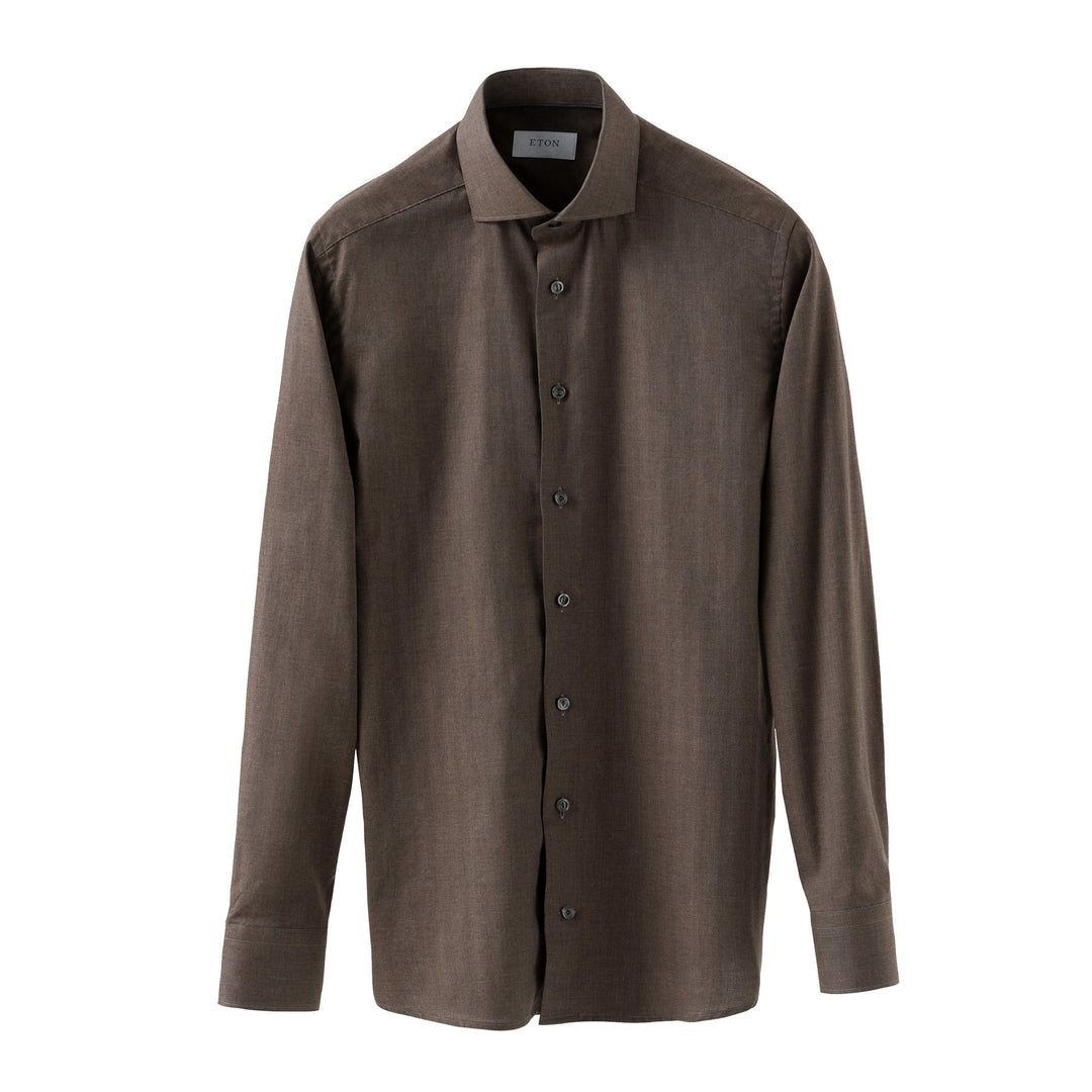 Dark Brown Herringbone Light Weight Flannel Slim Fit Shirt - ETON