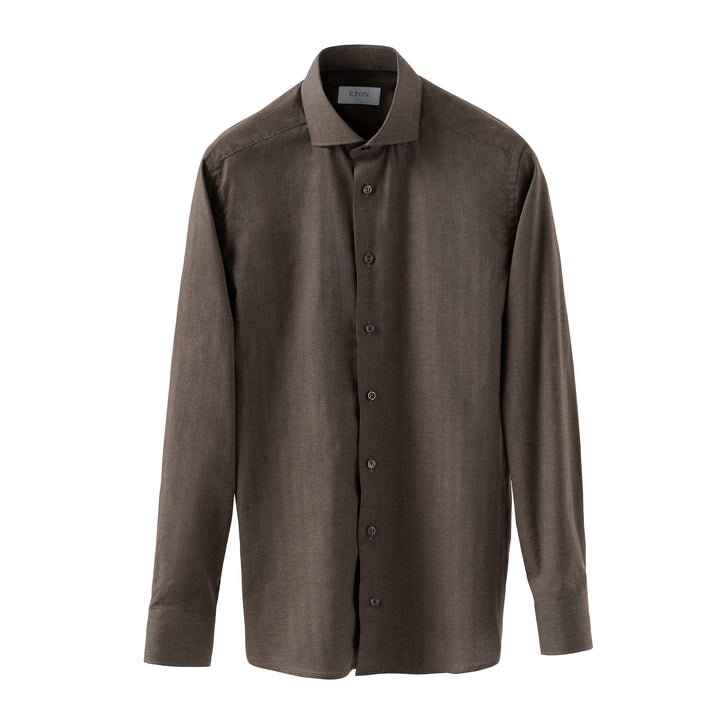 Dark Brown Herringbone Light Weight Flannel Slim Fit Shirt - ETON