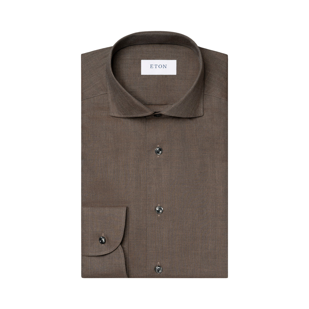 Dark Brown Herringbone Light Weight Flannel Slim Fit Shirt - ETON