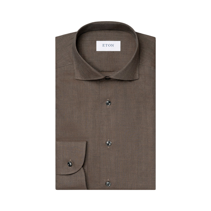 Dark Brown Herringbone Light Weight Flannel Slim Fit Shirt - ETON