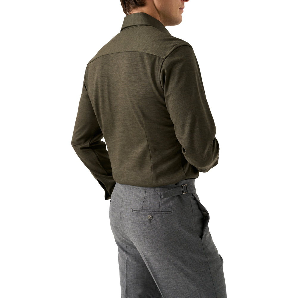 Dark Green Solid Knitted Merino Wool Slim Fit Casual Shirt - ETON
