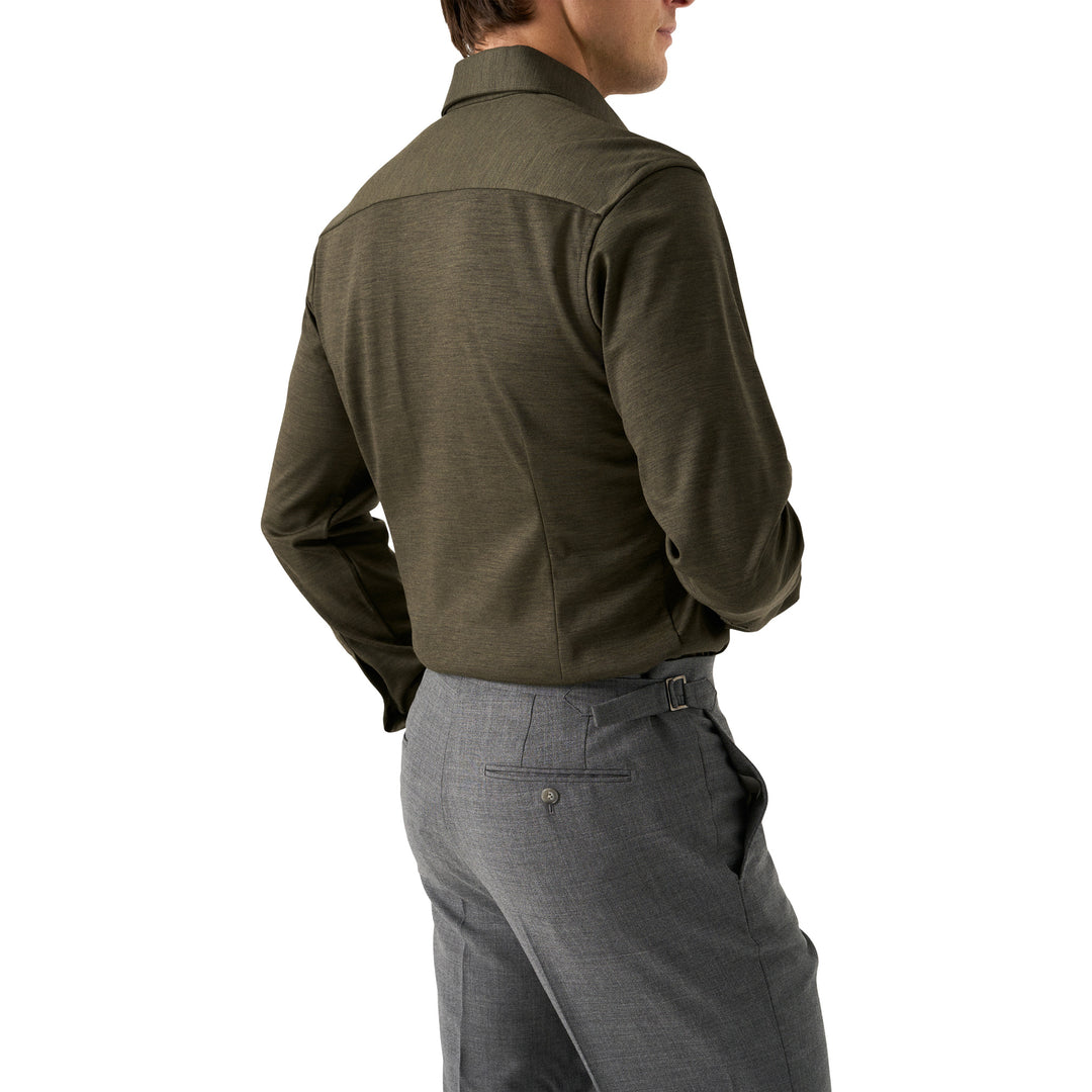 Dark Green Solid Knitted Merino Wool Slim Fit Casual Shirt - ETON