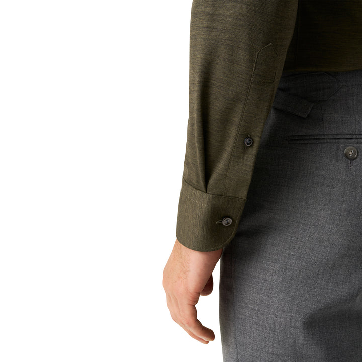 Dark Green Solid Knitted Merino Wool Slim Fit Casual Shirt - ETON