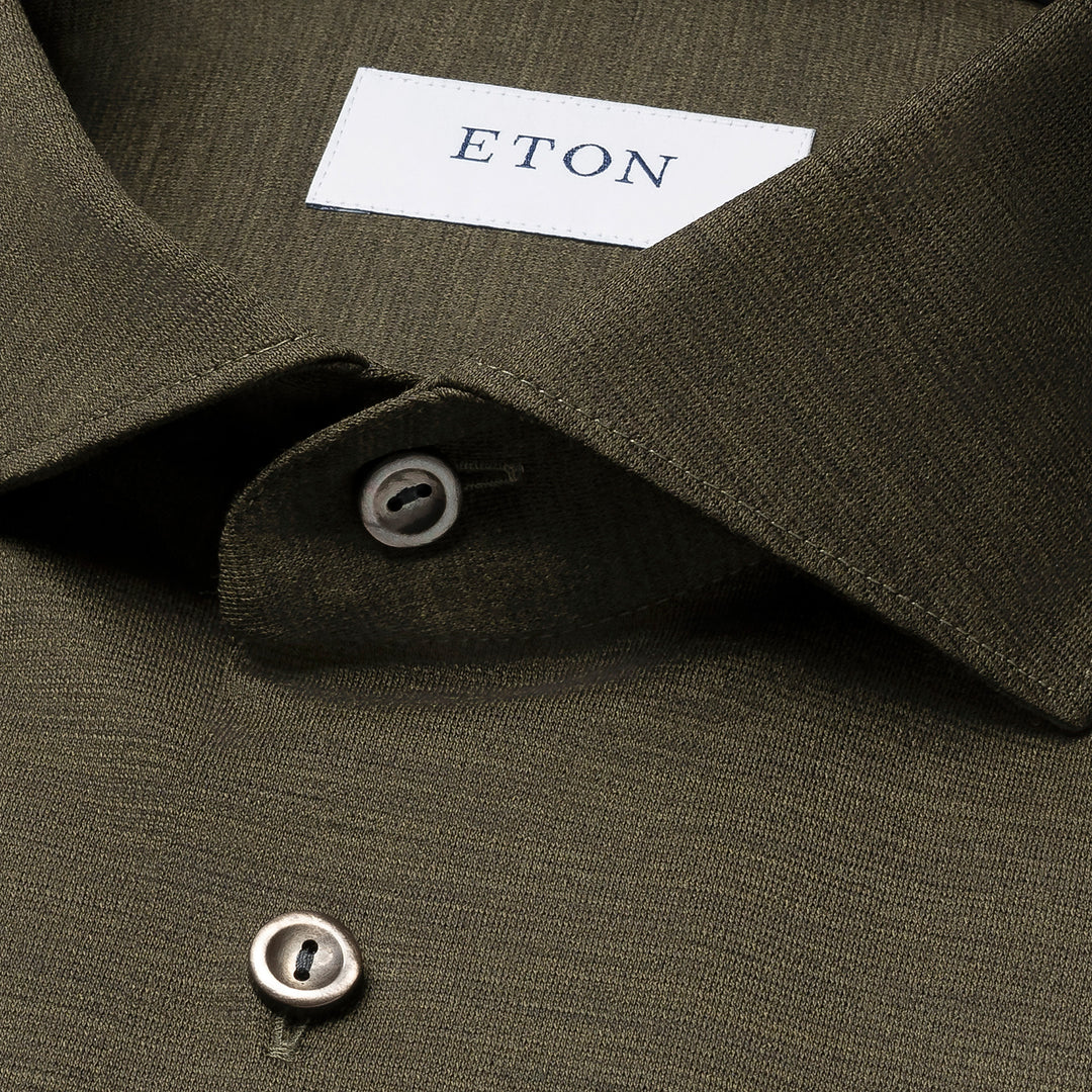 Dark Green Solid Knitted Merino Wool Slim Fit Casual Shirt - ETON