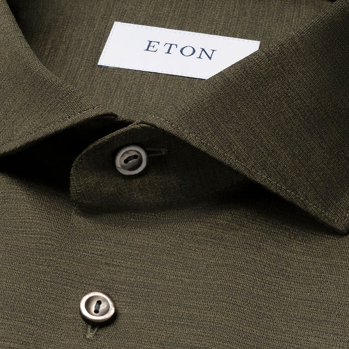 Dark Green Solid Knitted Merino Wool Slim Fit Casual Shirt - ETON