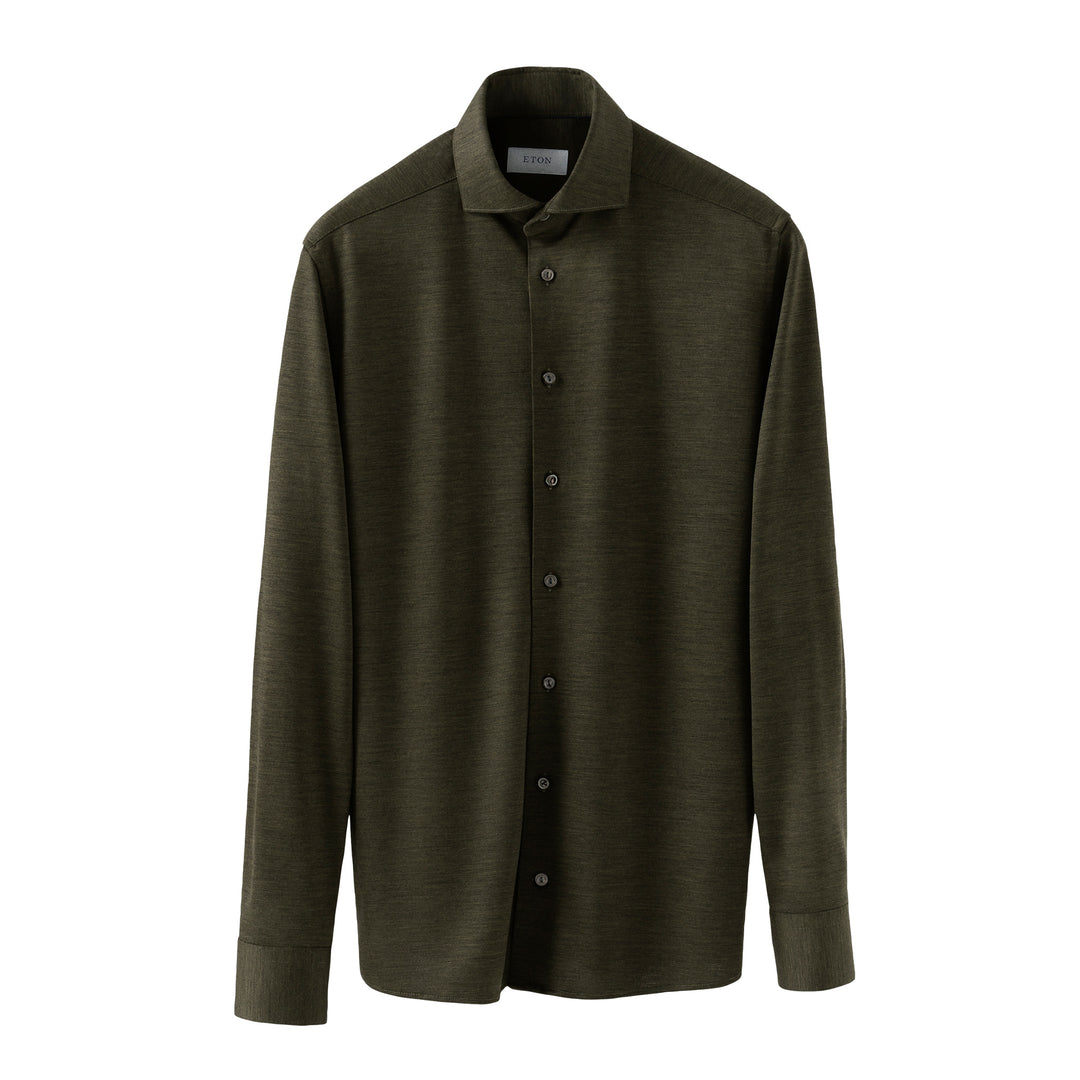 Dark Green Solid Knitted Merino Wool Slim Fit Casual Shirt - ETON