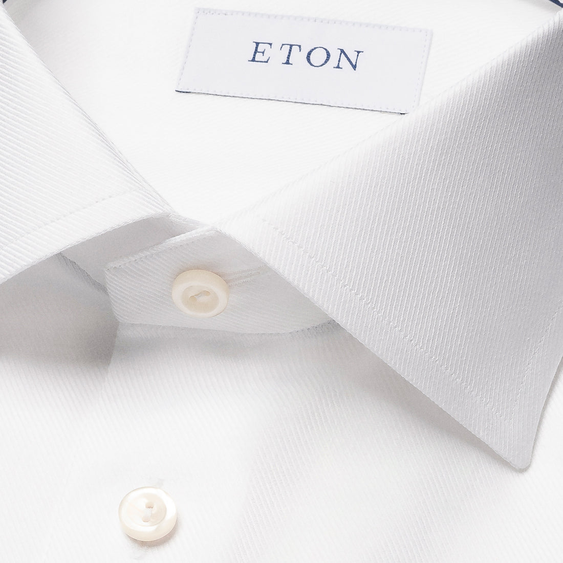 White Mélange Semi-Solid Fine Twill Slim Fit Shirt - ETON - Boutique Jacques International