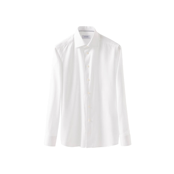 White Mélange Semi-Solid Fine Twill Slim Fit Shirt - ETON - Boutique Jacques International