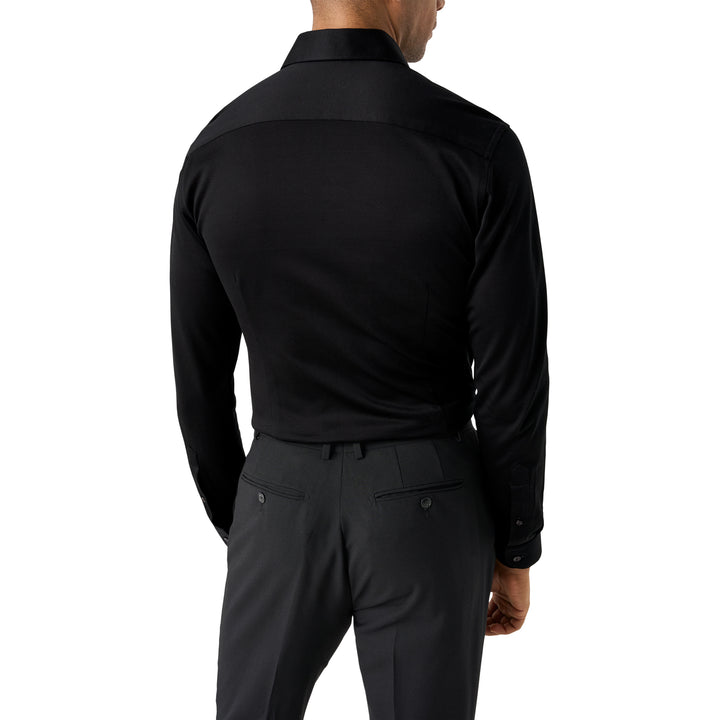 Black Solid Filo Di Scozia Knitted Jacquard Slim Fit Shirt - ETON