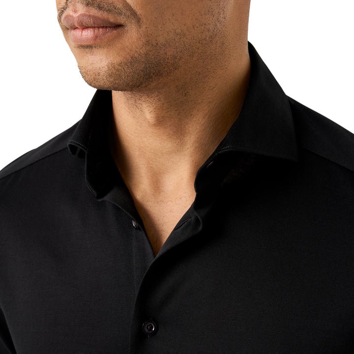 Black Solid Filo Di Scozia Knitted Jacquard Slim Fit Shirt - ETON