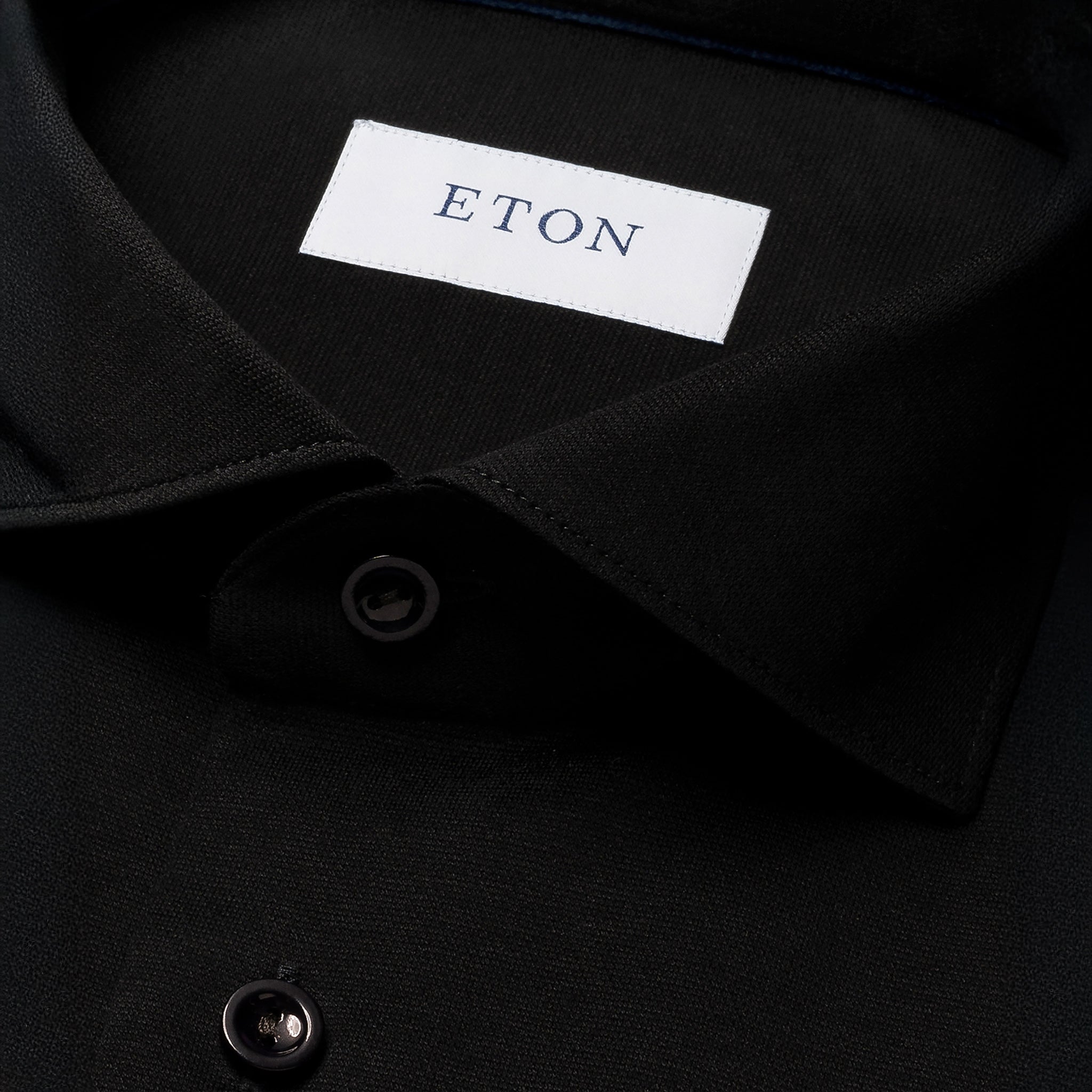 Black Solid Filo Di Scozia Knitted Jacquard Slim Fit Shirt - ETON