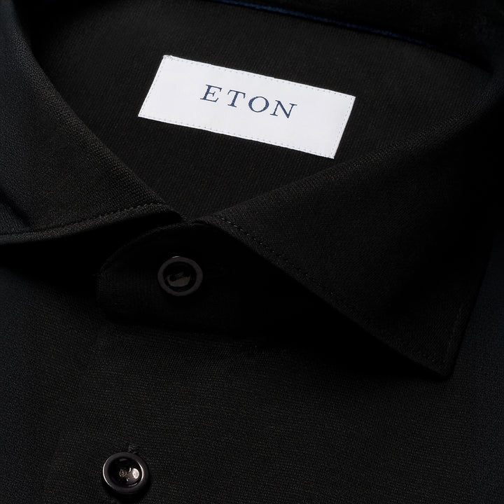 Black Solid Filo Di Scozia Knitted Jacquard Slim Fit Shirt - ETON