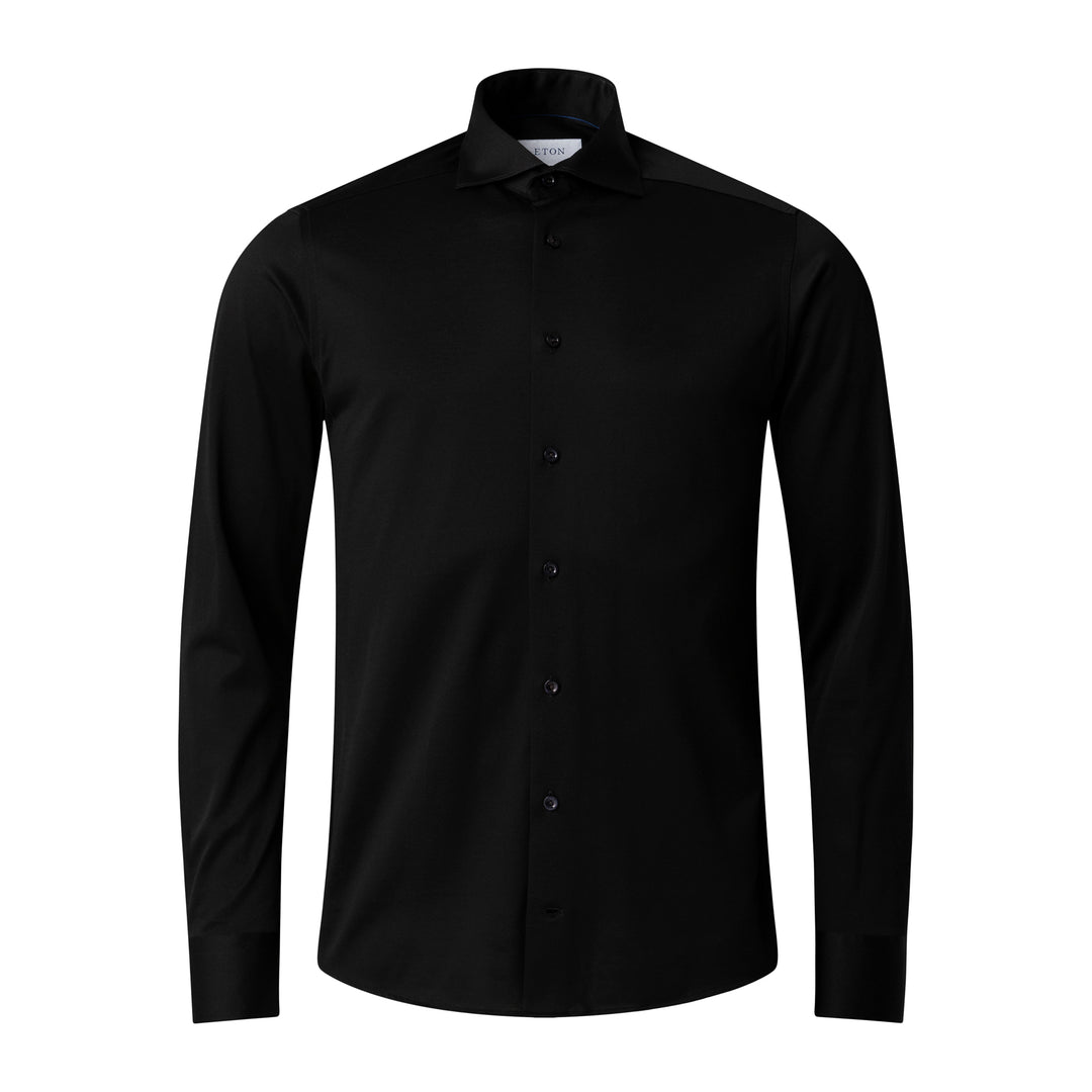 Black Solid Filo Di Scozia Knitted Jacquard Slim Fit Shirt - ETON