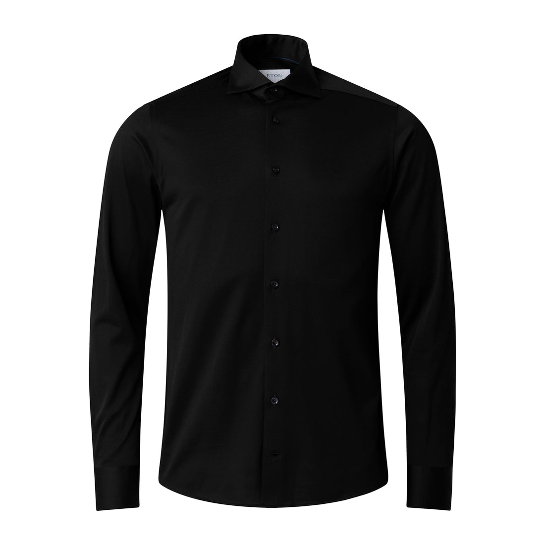 Black Solid Filo Di Scozia Knitted Jacquard Slim Fit Shirt - ETON