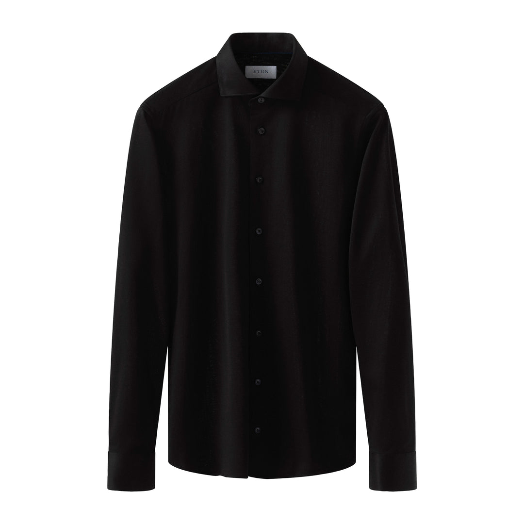 Black Solid Filo Di Scozia Knitted Jacquard Slim Fit Shirt - ETON