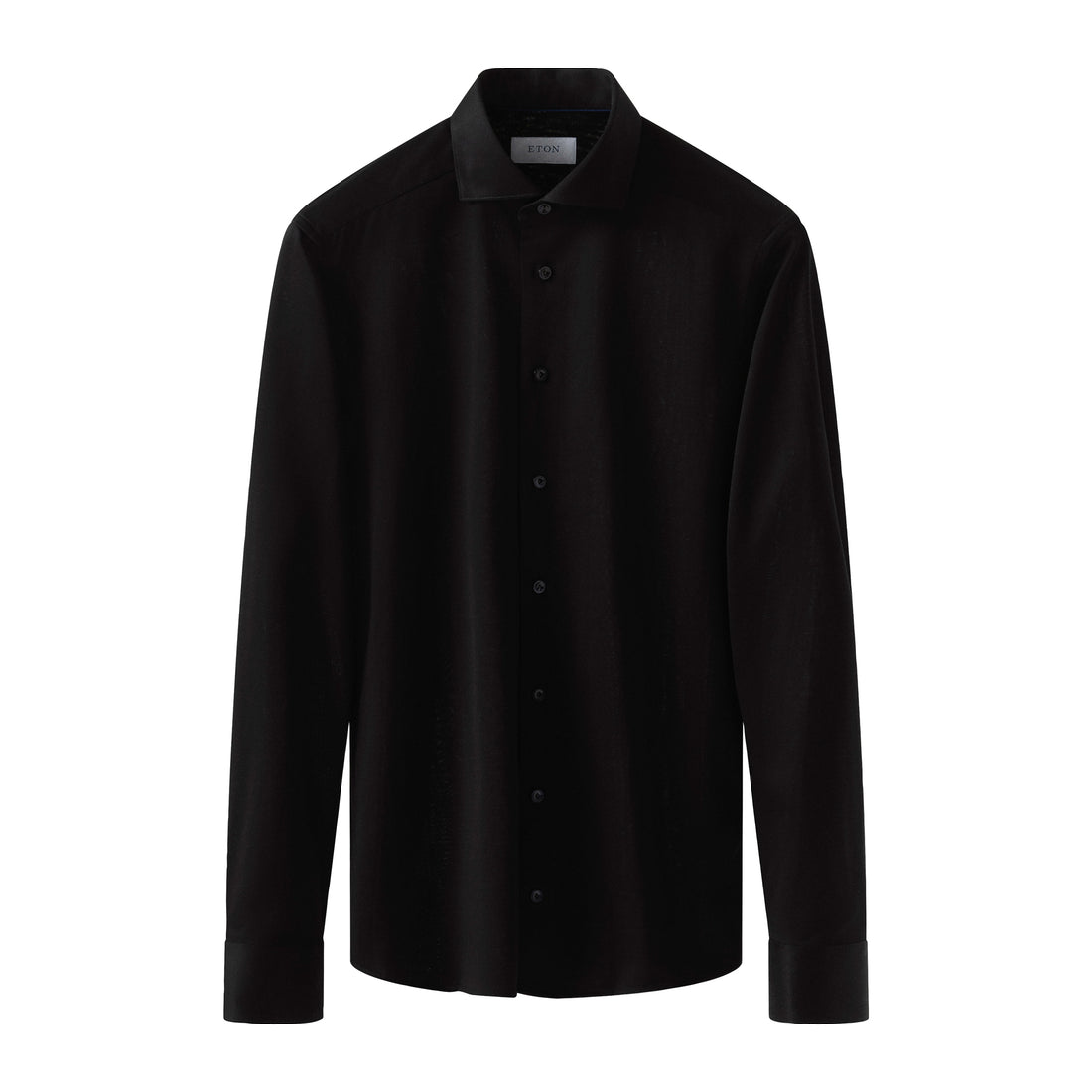 Black Solid Filo Di Scozia Knitted Jacquard Slim Fit Shirt - ETON