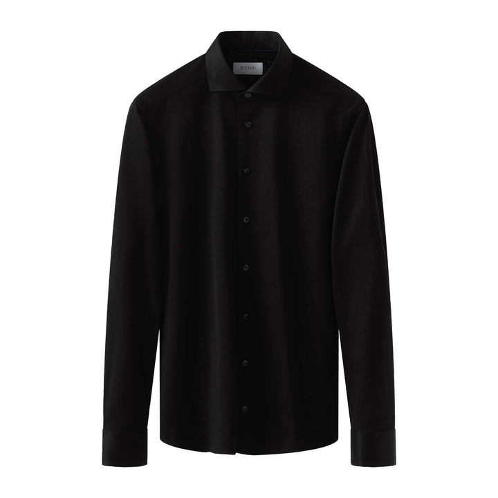 Black Solid Filo Di Scozia Knitted Jacquard Slim Fit Shirt - ETON