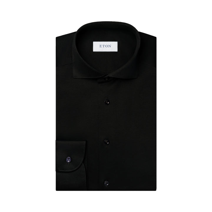 Black Solid Filo Di Scozia Knitted Jacquard Slim Fit Shirt - ETON