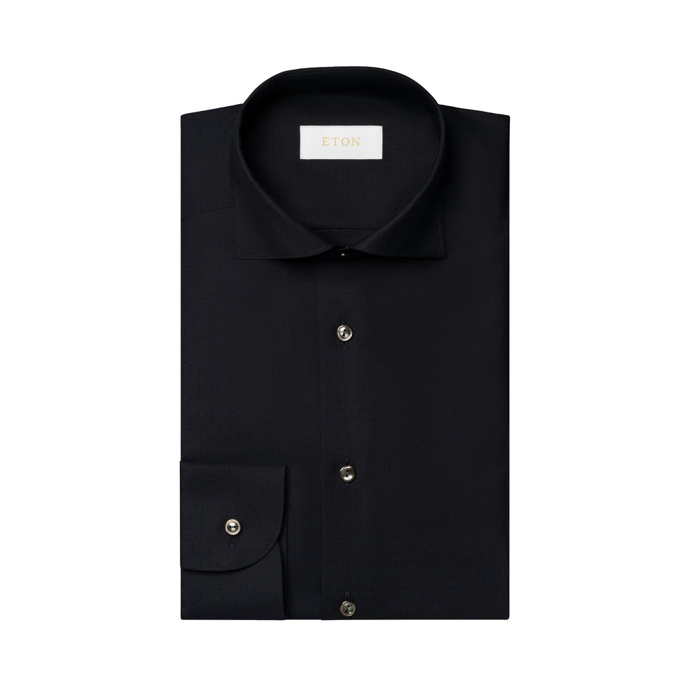 Midnight Blue Solid Merino Cashmere Slim Fit Shirt - ETON