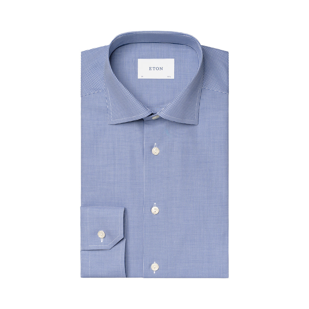 Mid Blue Fine Check Signature Twill Contemporary Fit Shirt - ETON