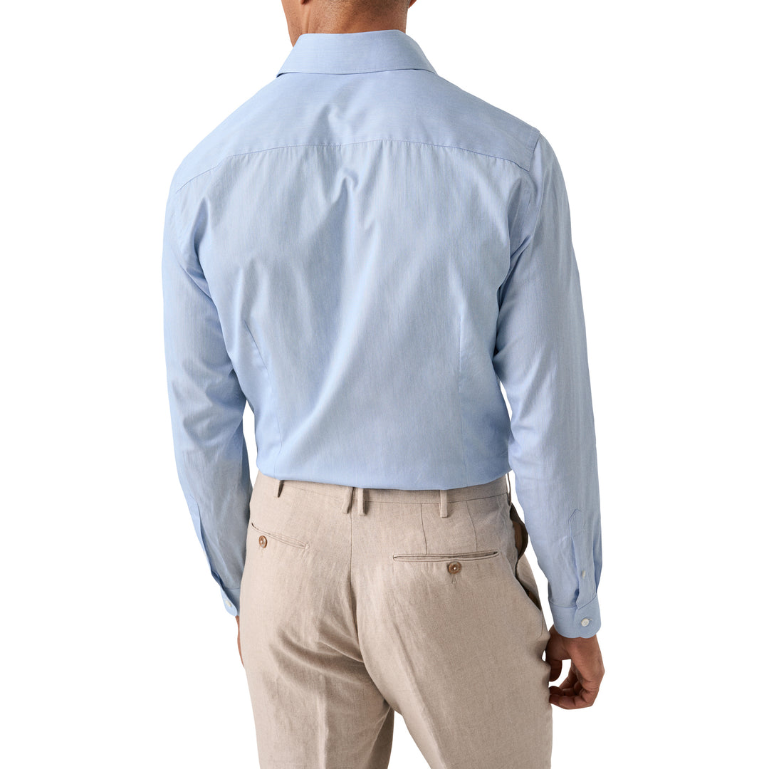 Blue Elevated Cotton-Silk Fine Stripe Slim Fit Dress Shirt - ETON