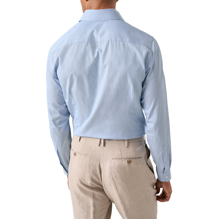 Blue Elevated Cotton-Silk Fine Stripe Slim Fit Dress Shirt - ETON