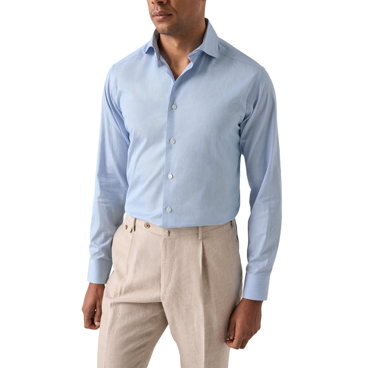 Blue Elevated Cotton-Silk Fine Stripe Slim Fit Dress Shirt - ETON