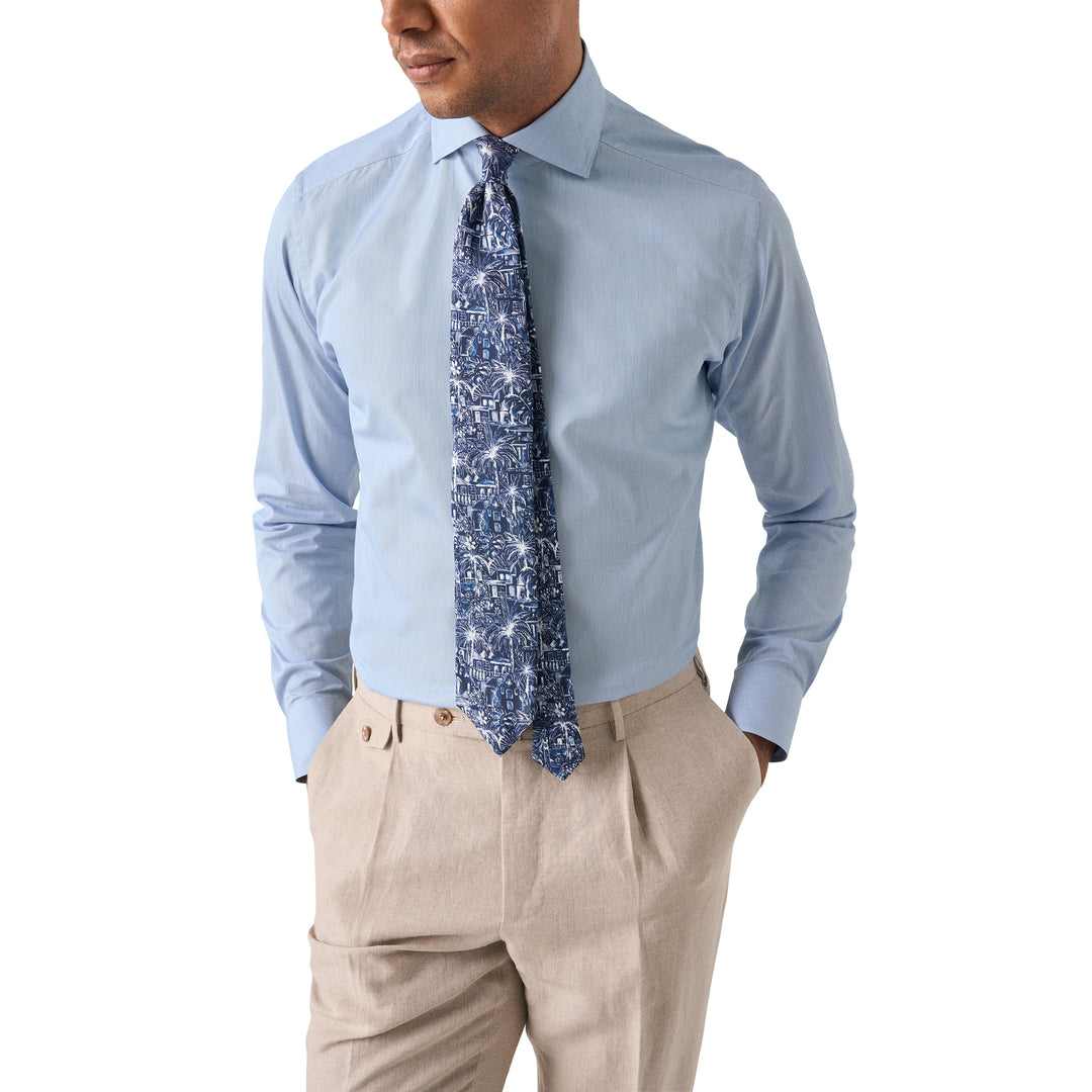 Blue Elevated Cotton-Silk Fine Stripe Slim Fit Dress Shirt - ETON