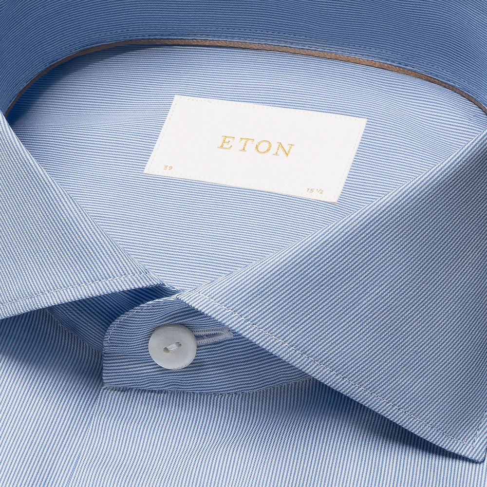 Blue Elevated Cotton-Silk Fine Stripe Slim Fit Dress Shirt - ETON