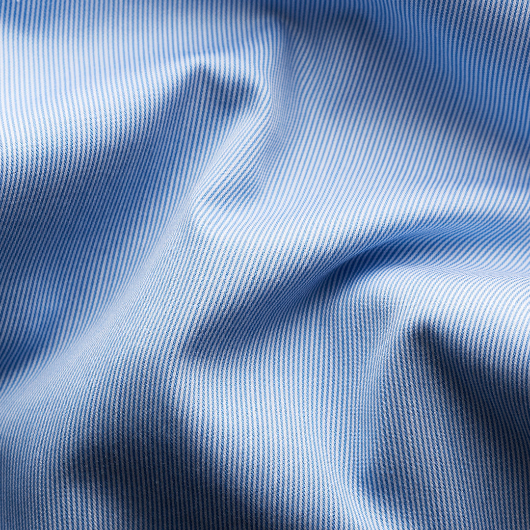 Blue Elevated Cotton-Silk Fine Stripe Slim Fit Dress Shirt - ETON