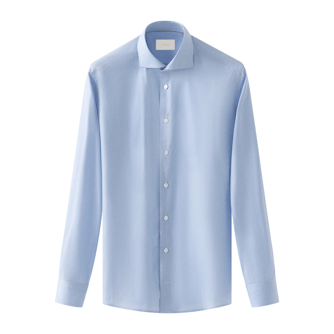Blue Elevated Cotton-Silk Fine Stripe Slim Fit Dress Shirt - ETON
