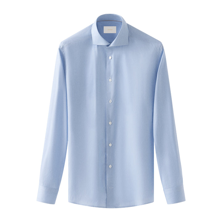Blue Elevated Cotton-Silk Fine Stripe Slim Fit Dress Shirt - ETON