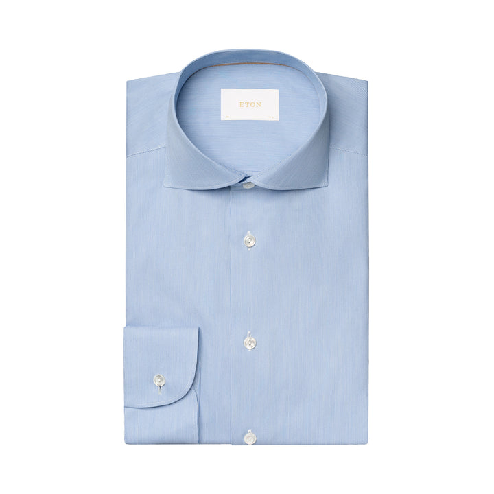 Blue Elevated Cotton-Silk Fine Stripe Slim Fit Dress Shirt - ETON