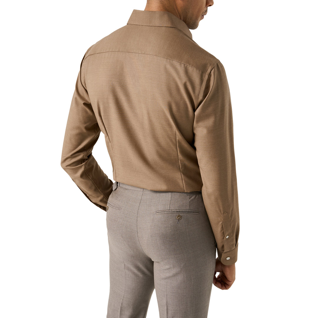 Light Brown Solid Merino Cashmere Contemporary Fit Shirt - ETON - Boutique Jacques International