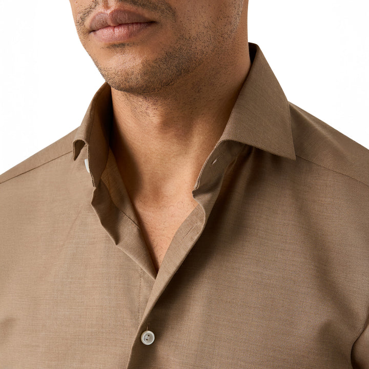 Light Brown Solid Merino Cashmere Contemporary Fit Shirt - ETON - Boutique Jacques International