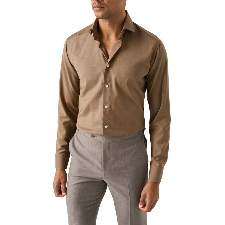 Light Brown Solid Merino Cashmere Contemporary Fit Shirt - ETON - Boutique Jacques International